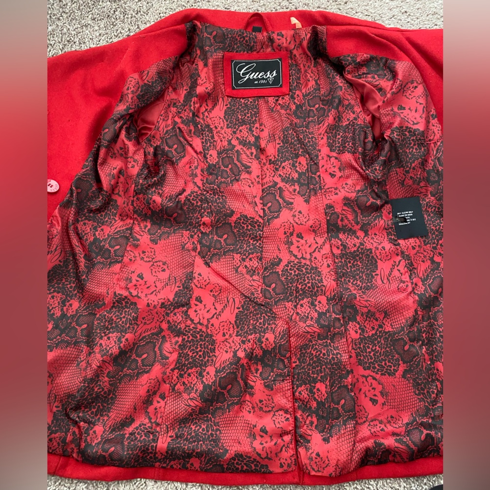 Guess Women's Red Classic Wool Blend Pea Coat Size Small Petite - Picture 3 of 9